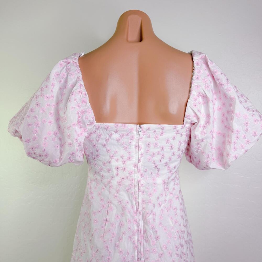 GB Embroidered Floral Midi Dress Regencycore Coquette Cottage Light Pink XS NWT - Picture 8 of 12